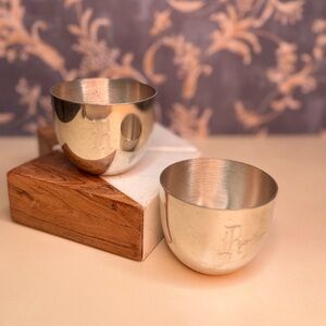 Vintage Estate Pair of Stieiff Pewter Jefferson Cups Engraved with R